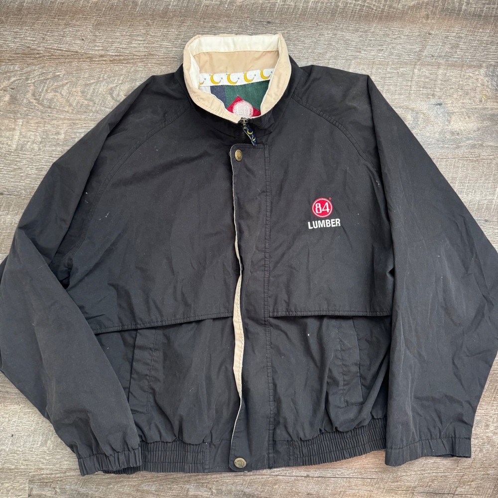 84 Gear 84 Lumber Vintage Windbreaker Jacket Black Embroidered Logo Zip Flaw